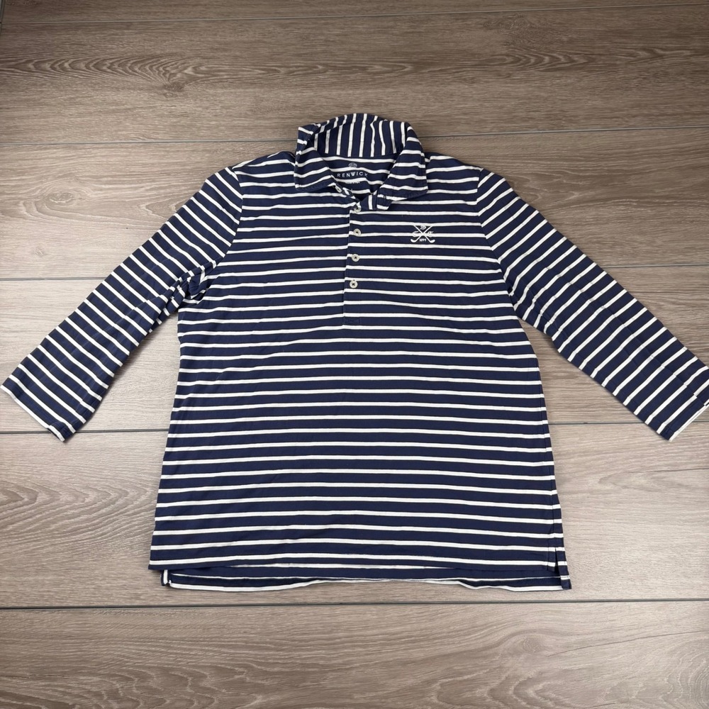 Renwick Womens Polo Shirt Striped Pima Cotton Spandex Navy White L - Picture 2 of 9